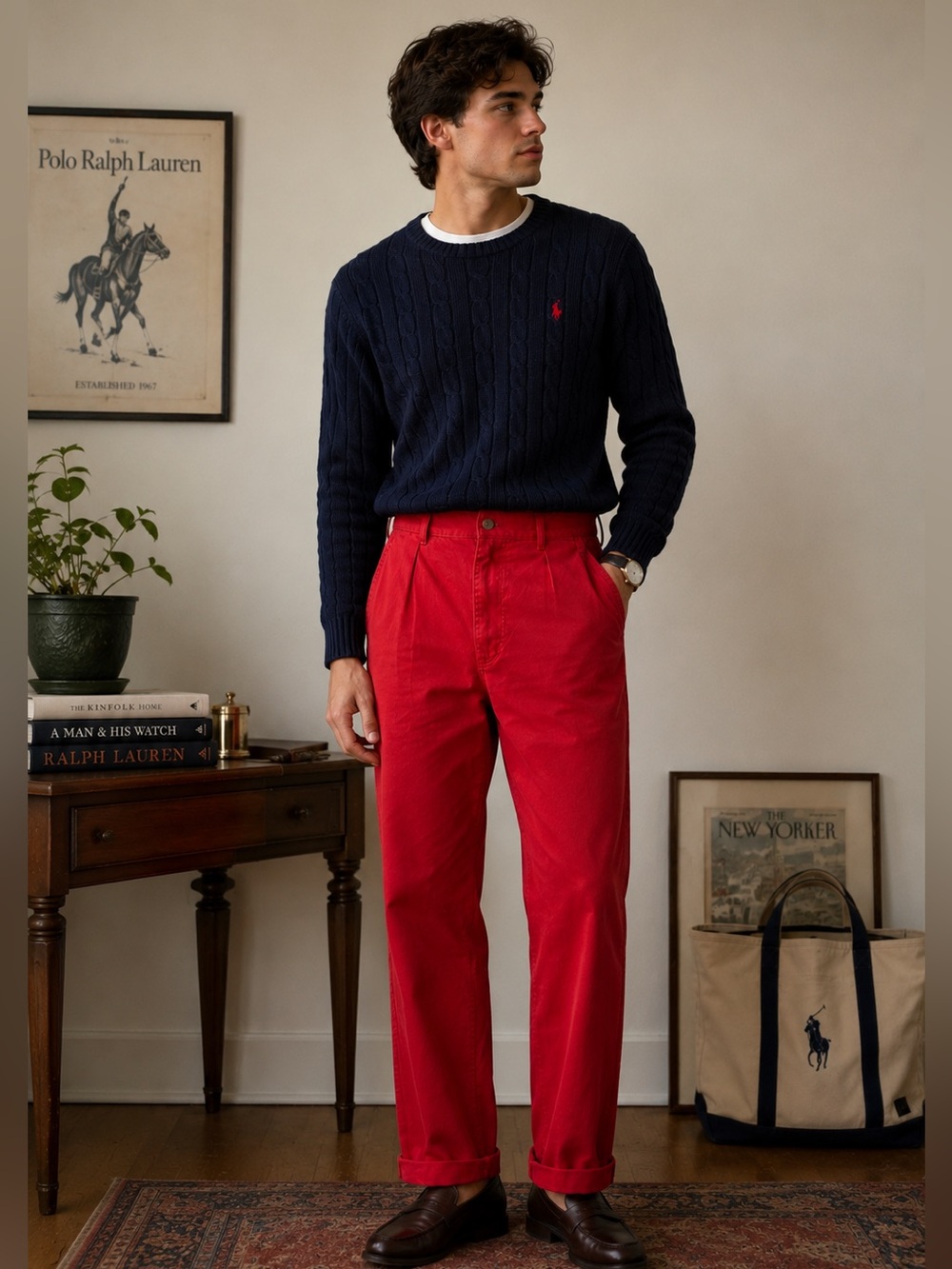 Vintage Polo Ralph Lauren Red Pleated Chino High Rise Straight Preppy Classic